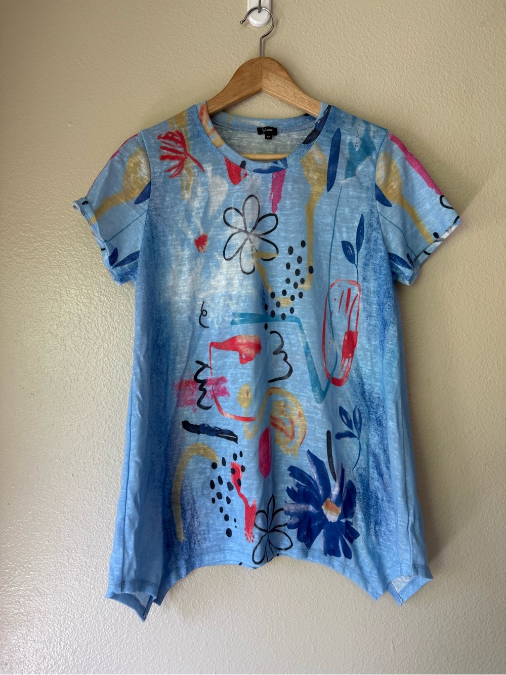 SHAN Light Blue Short Sleeve Abstract Floral Tee